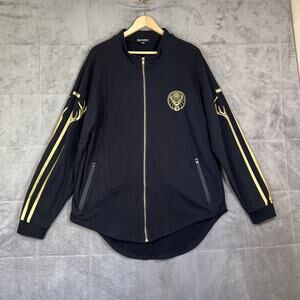 Jagermeister Full Zip Tunic Women XL Black Gold Shiny Stag Logo Cotton Pockets